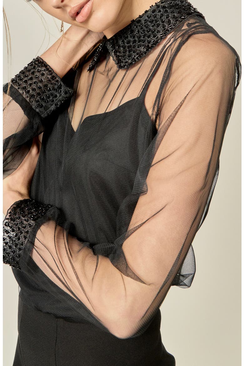See Through Beaded Top, Alternate, color, BLACK