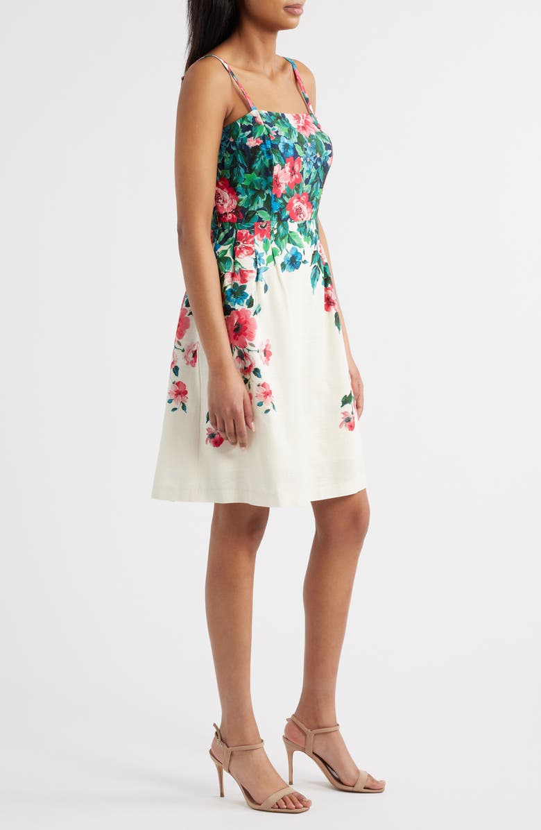 Tahari ASL Placed Floral Dress, Alternate, color, Cream Multi