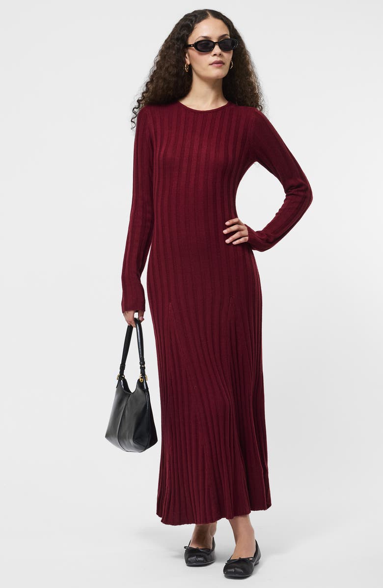 French Connection Long Sleeve Rib Maxi Sweater Dress, Alternate, color, Cabernet