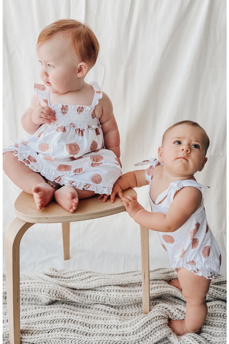 Polka Dot Organic Cotton Tie Shoulder Romper, Alternate, color, ADOBE DOT