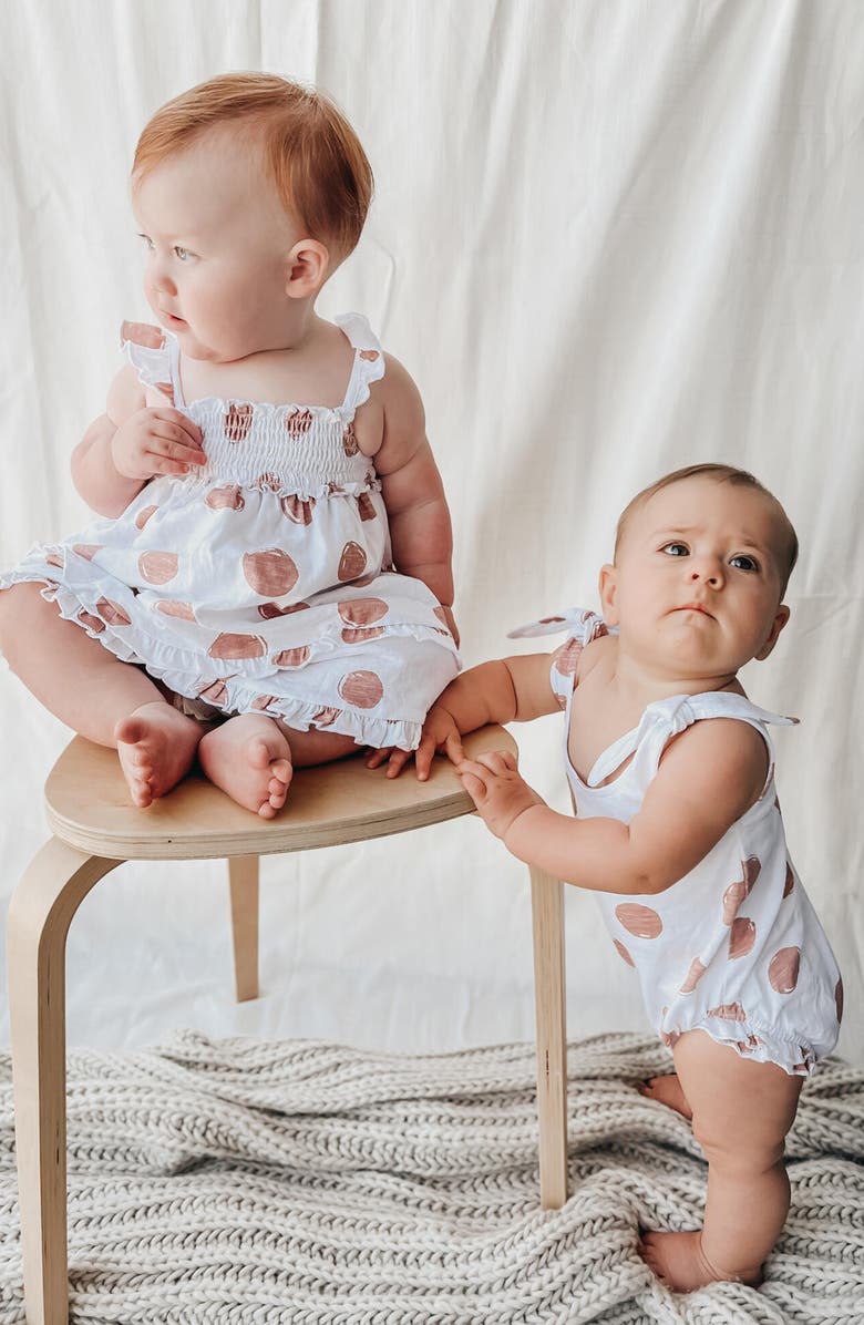 L'ovedbaby Polka Dot Organic Cotton Tie Shoulder Romper, Alternate, color,