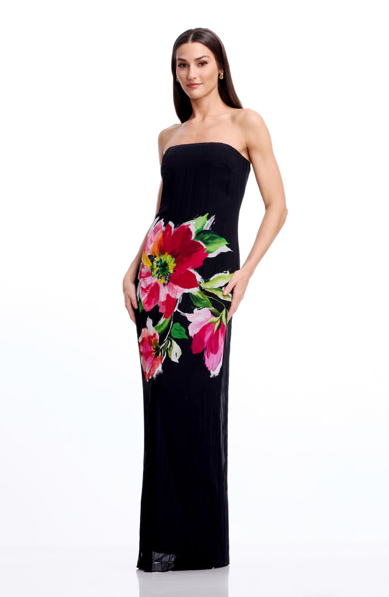 Dress the Population Linda Floral Strapless Gown, Alternate, color, Black Multi