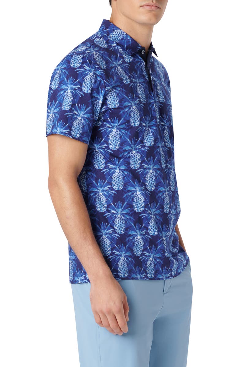 Bugatchi Hendrix Digital Pineapple Print Cotton Polo, Alternate, color, Night Blue