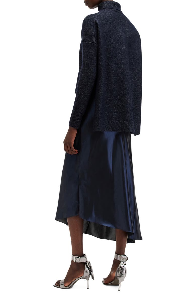 Amos Asymmetric Satin Slipdress and Sparkle Sweater Set