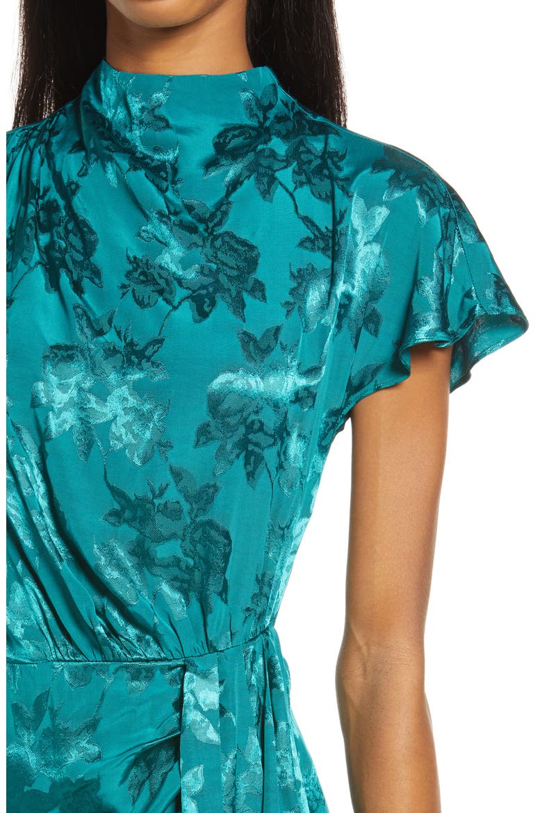 Cindylou Satin Jacquard Cocktail Dress, Alternate, color, TEAL