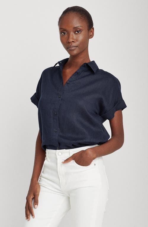 Polo Ralph Lauren Short Sleeve Linen Button-up Shirt In Lauren Navy