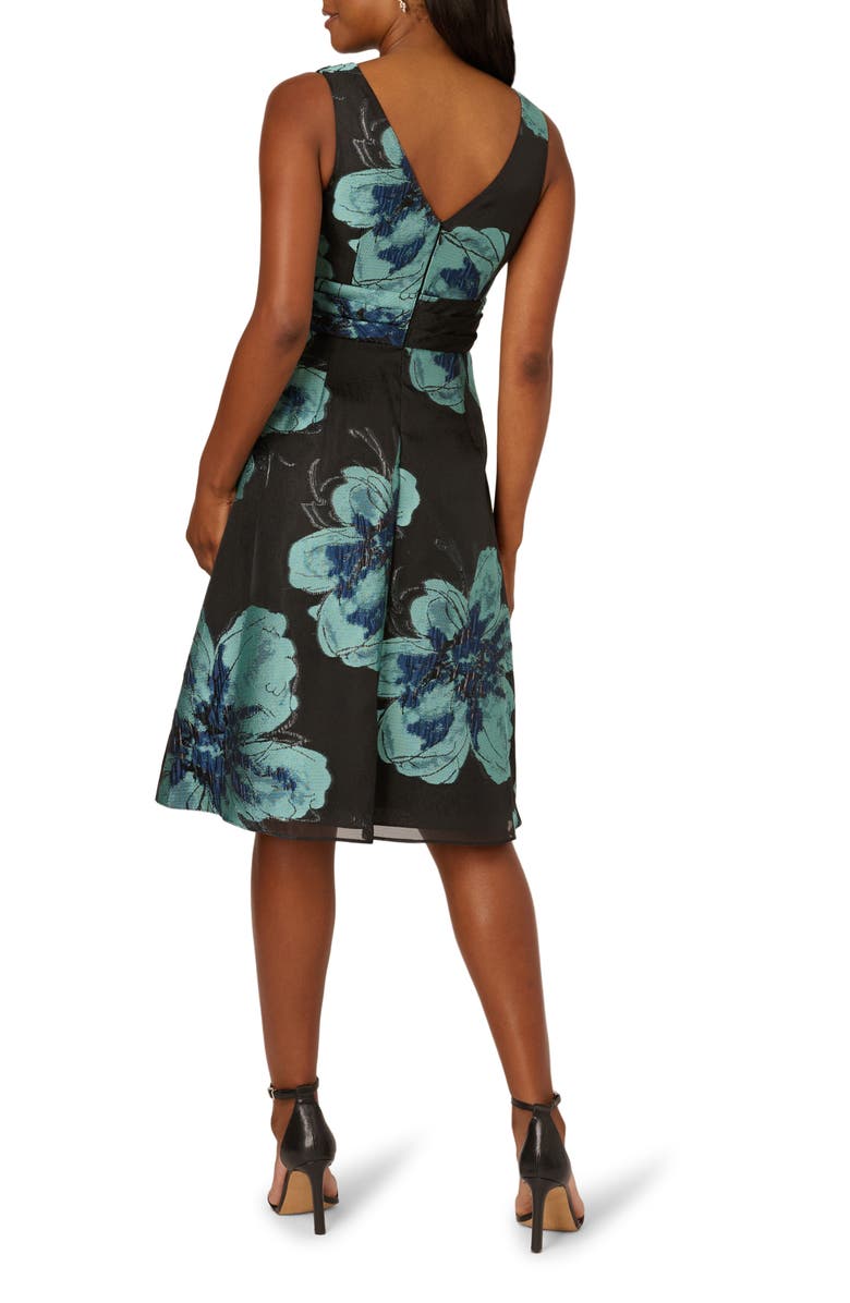 Adrianna Papell Metallic Floral Jacquard Sleeveless Cocktail Dress, Alternate, color, Black Multi