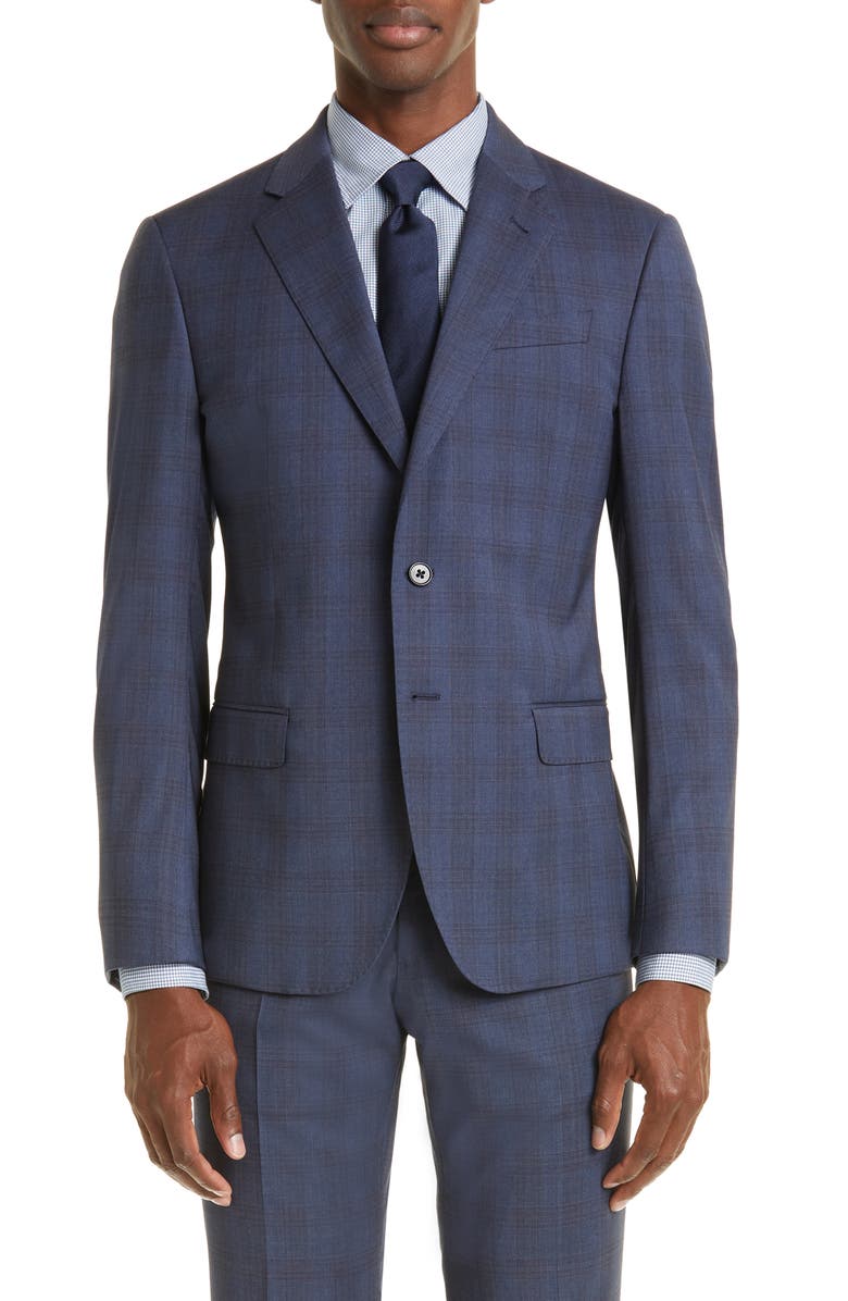 Emporio Armani G-Line Plaid Stretch Wool Suit, Alternate, color,