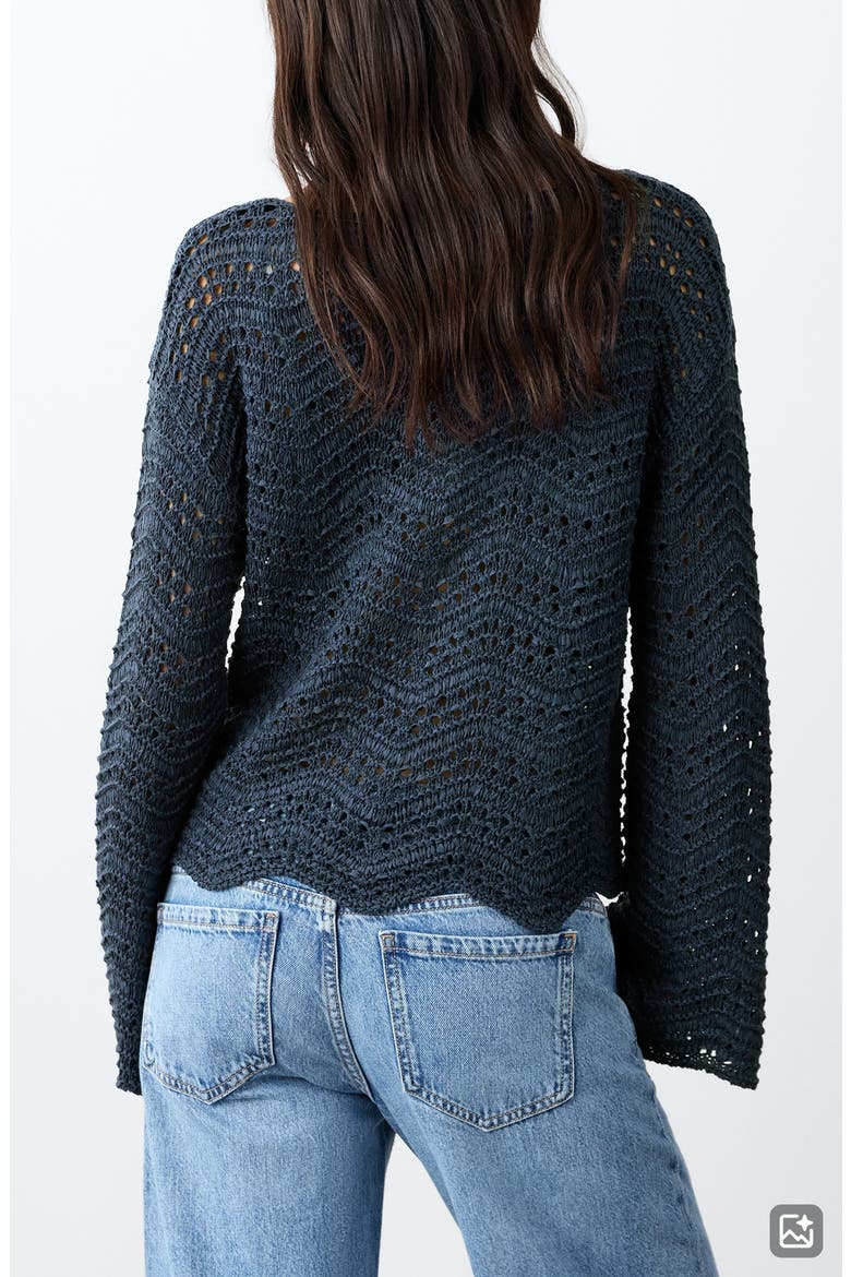Scallop Hem Openwork Crop Sweater, Alternate, color, NAVY