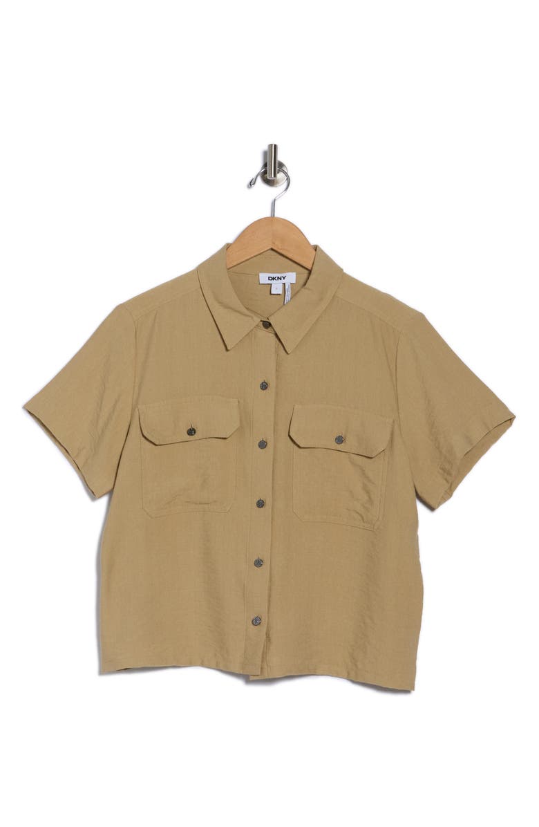 DKNY Crinkle Camp Shirt, Alternate, color, Travertine