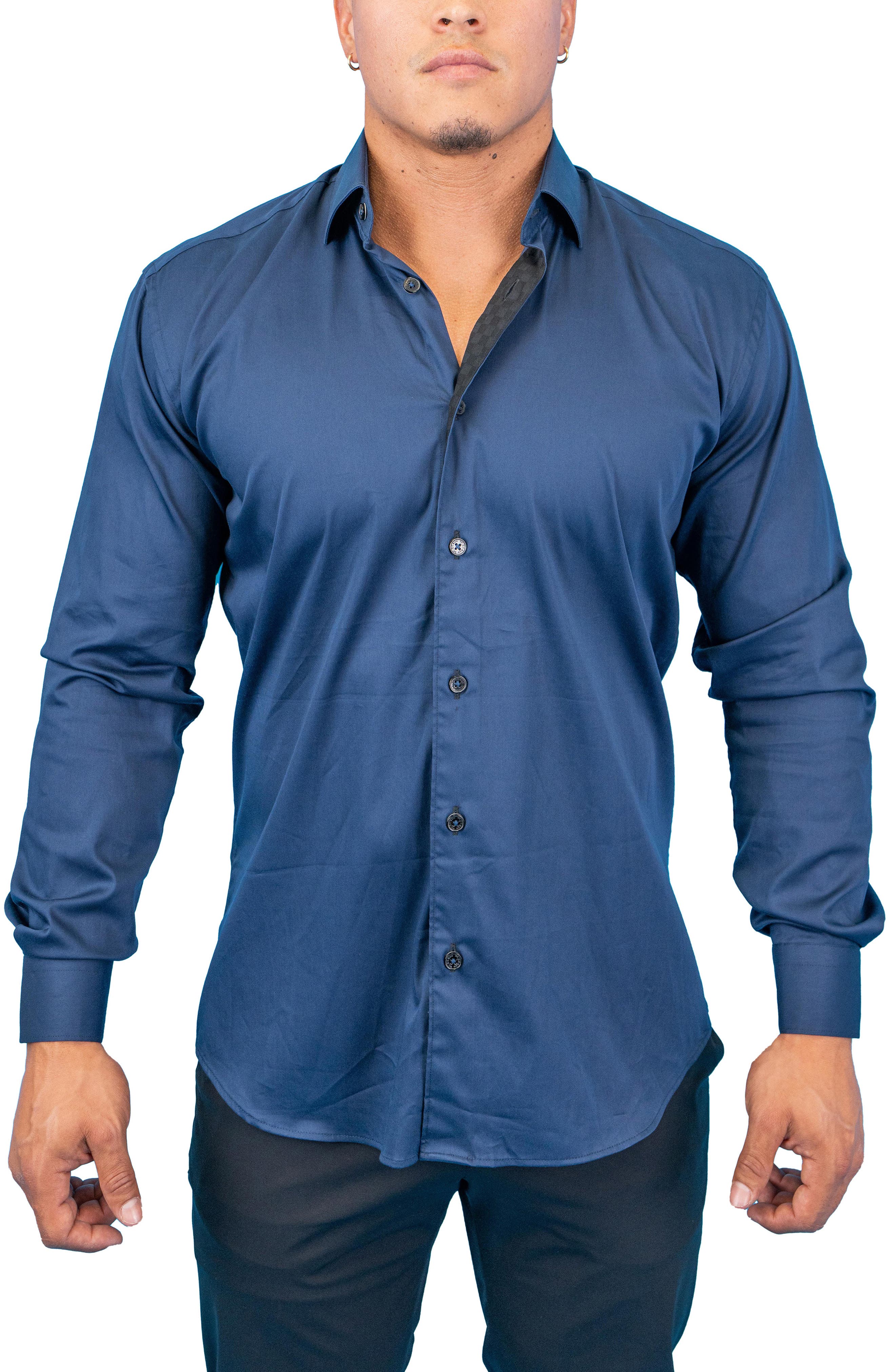 Maceoo Fibonacci Dark Denim Blue Contemporary Fit Button-Up Shirt