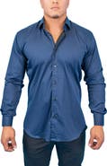 Maceoo Fibonacci Dark Denim Blue Contemporary Fit Button-Up Shirt