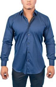 Maceoo Fibonacci Dark Denim Blue Contemporary Fit Button-Up Shirt