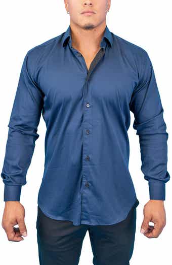 Maceoo Fibonacci Dark Denim Blue Contemporary Fit Button-Up Shirt