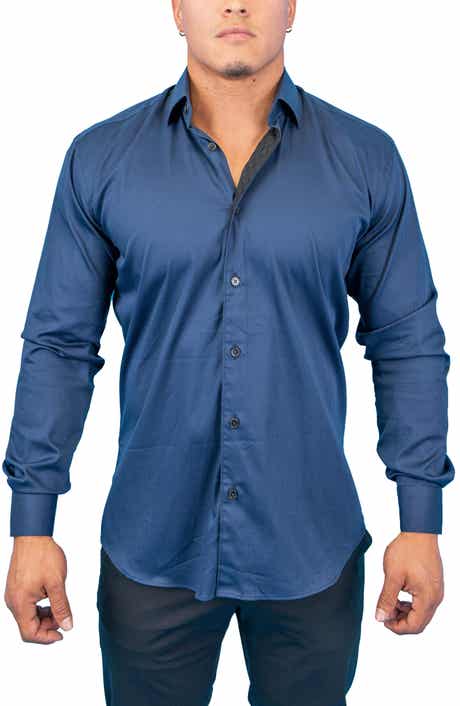 Maceoo Fibonacci Dark Denim Blue Contemporary Fit Button-Up Shirt