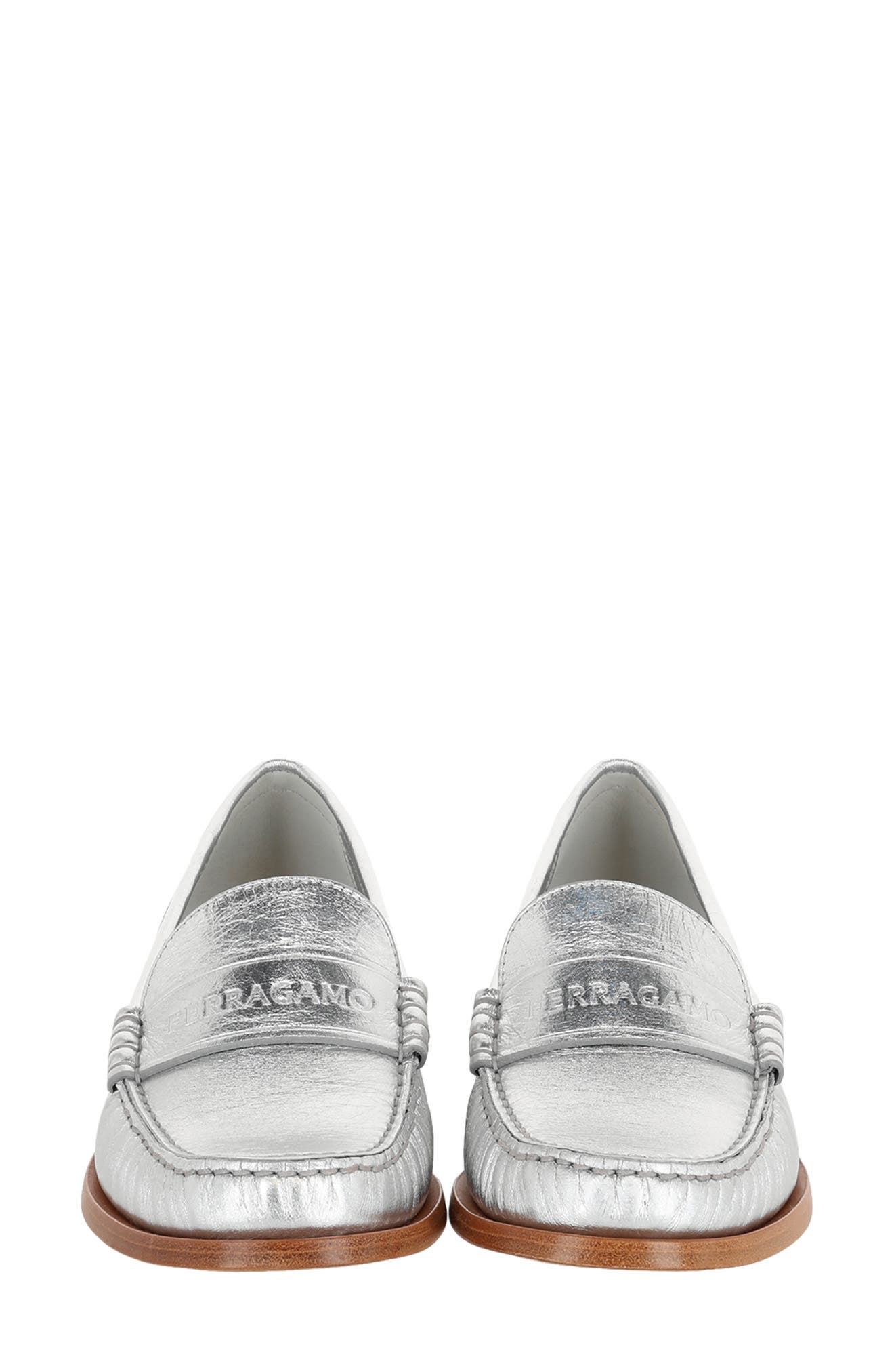 FERRAGAMO Logo Debossed Loafer, Alternate, color, Silver