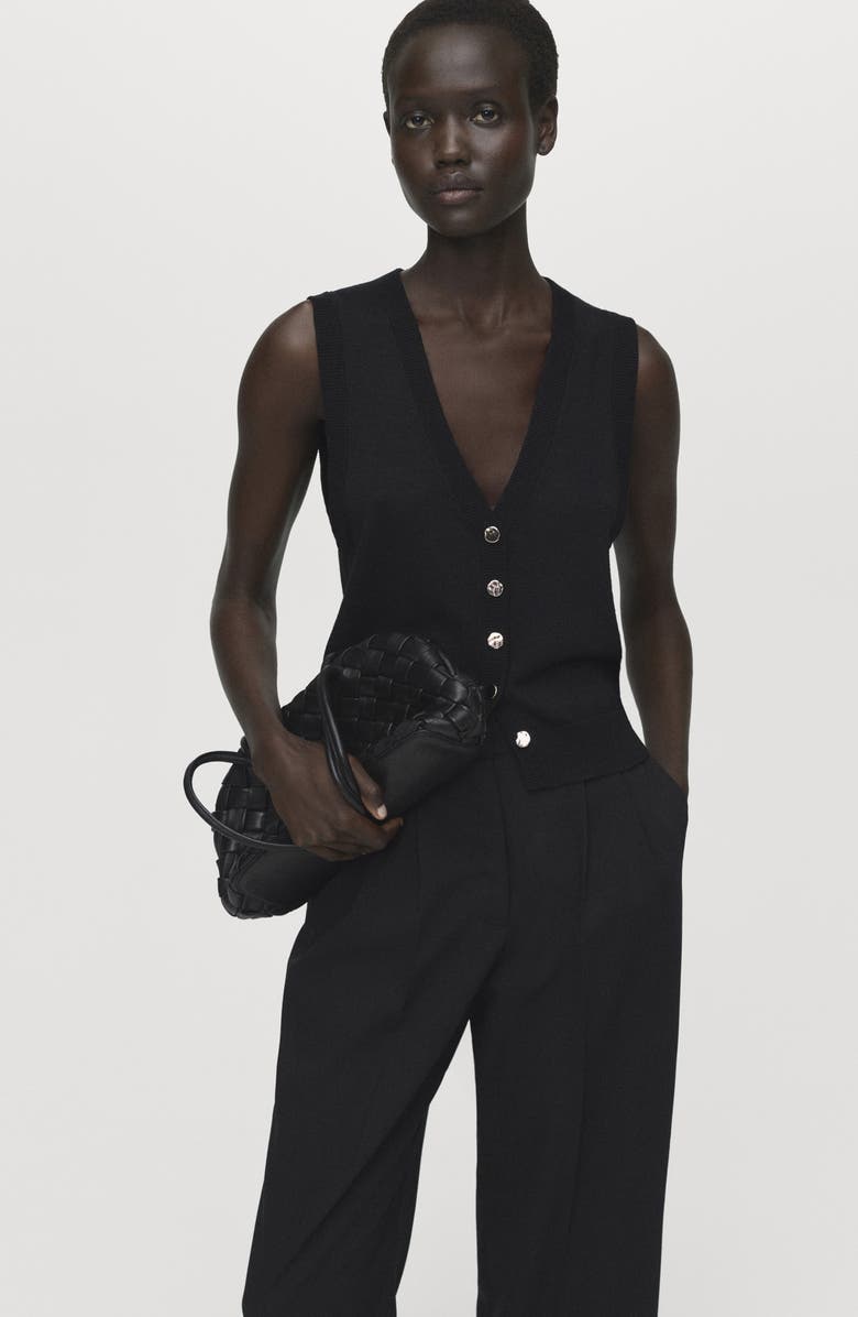 MANGO Pleated Straight Leg Pants, Alternate, color, Black