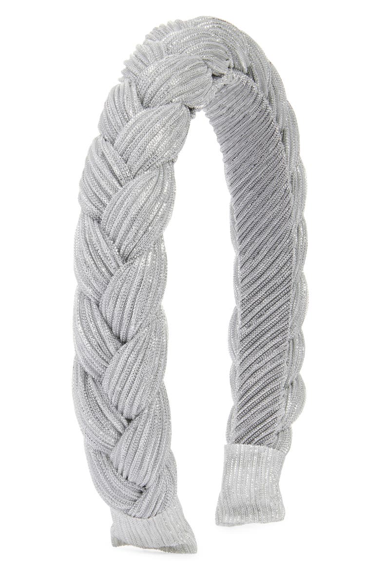 Braided Metallic Headband, Main, color, SILVER METALLIC