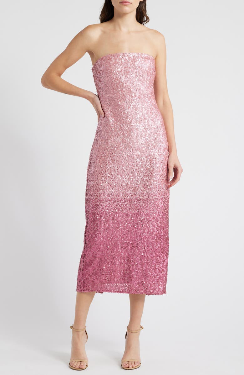 LoveShackFancy Stasia Sequin Ombré Strapless Dress, Main, color, 