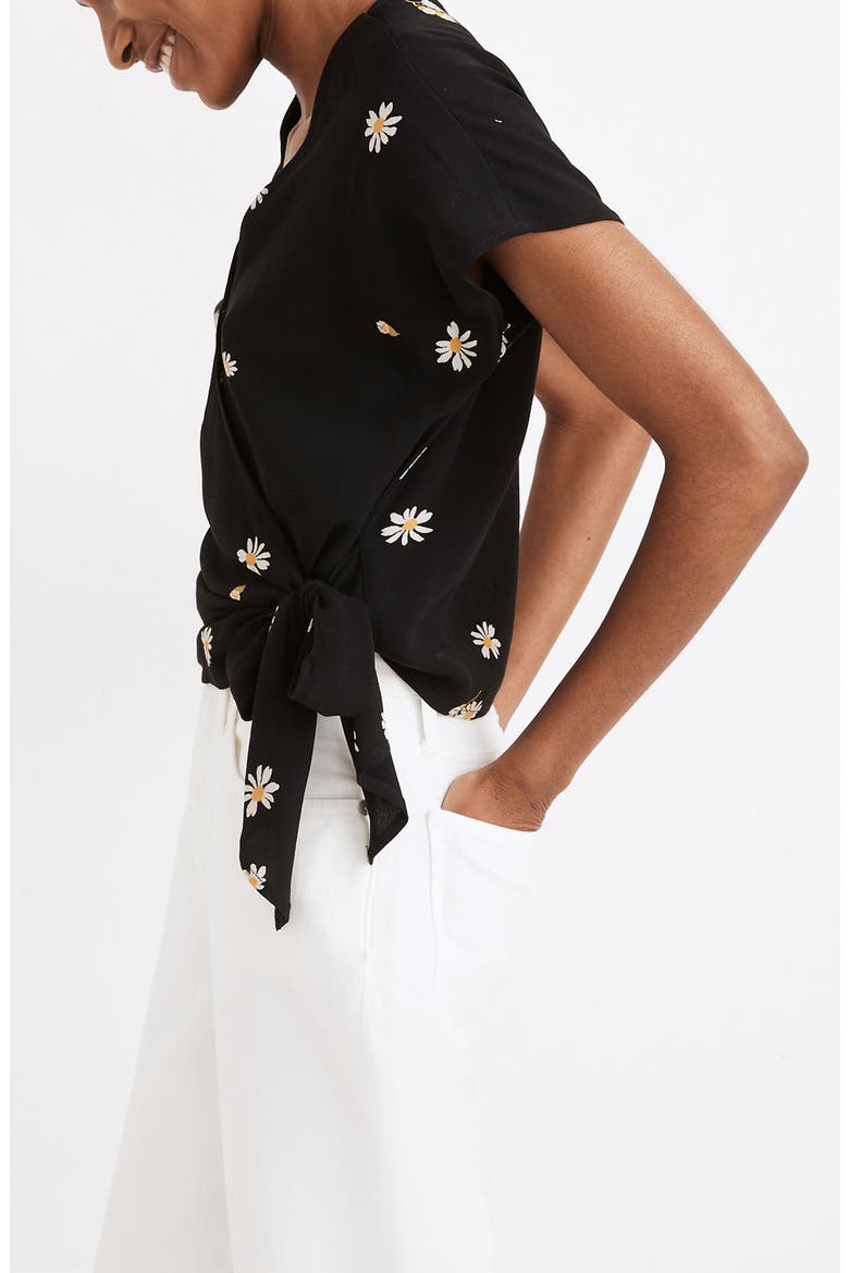 Lazy Daisies Sash Tie Wrap Top, Alternate, color, TRUE BLACK