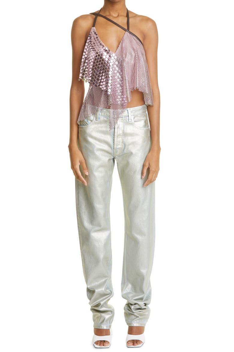 Painted Metallic High Waist Extralong Boyfriend Jeans, Alternate, color, PLATINUM