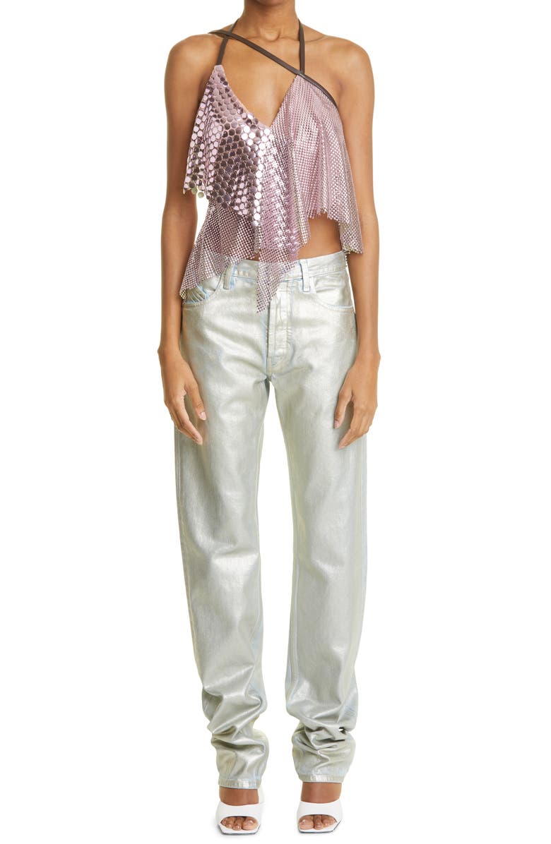 The Attico Painted Metallic High Waist Extralong Boyfriend Jeans, Alternate, color, 