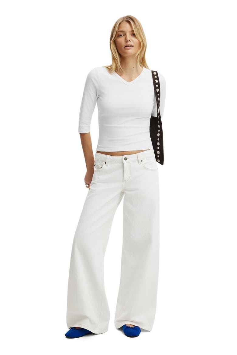 Women's 90S V Neck ¾ Sleeve, Alternate, color, White