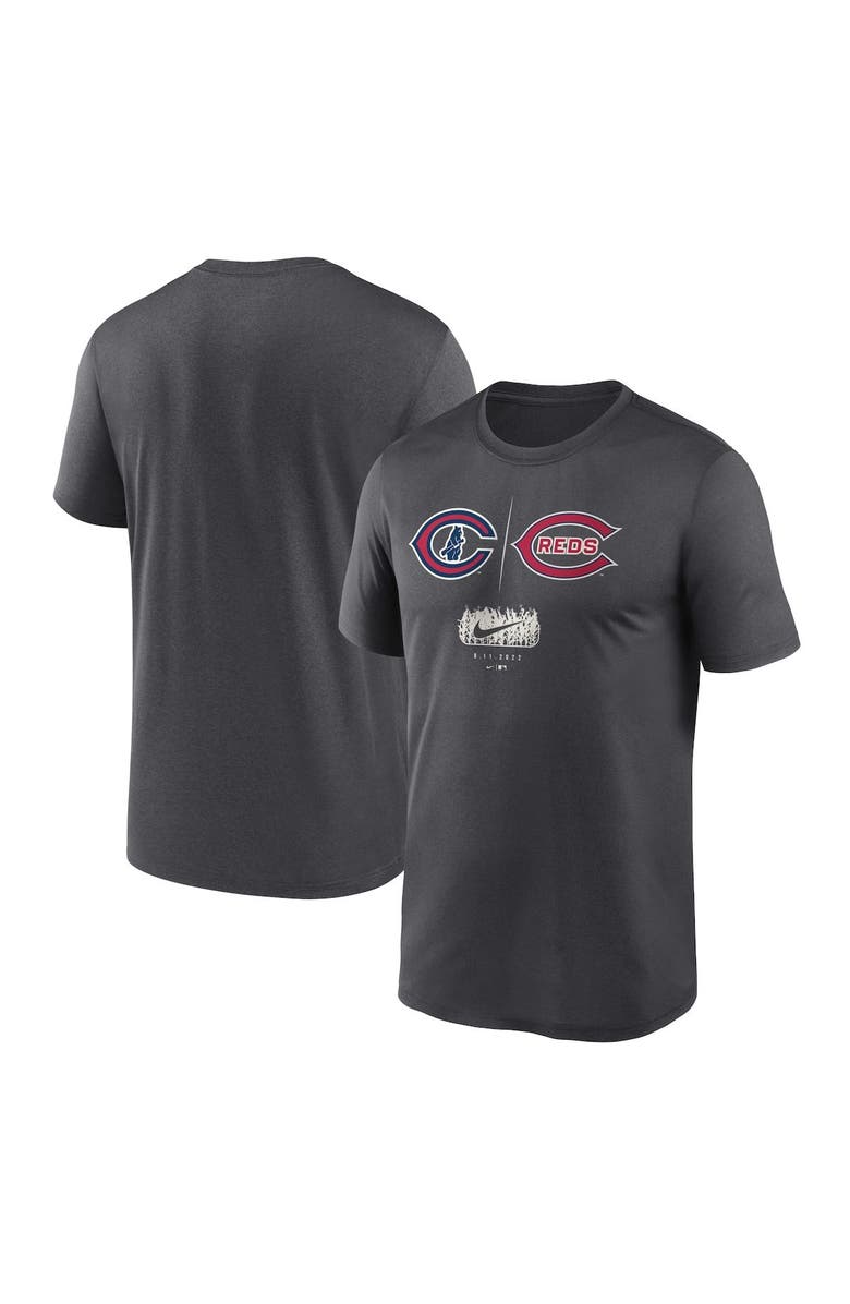 Nike Men's Nike Charcoal Chicago Cubs vs. Cincinnati Reds 2022 Field of Dreams Destination Matchup T-Shirt, Main, color,