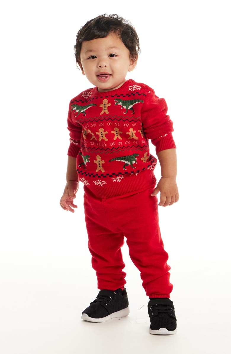 Andy & Evan Fair Isle Sweater & Joggers Set, Alternate, color, Red