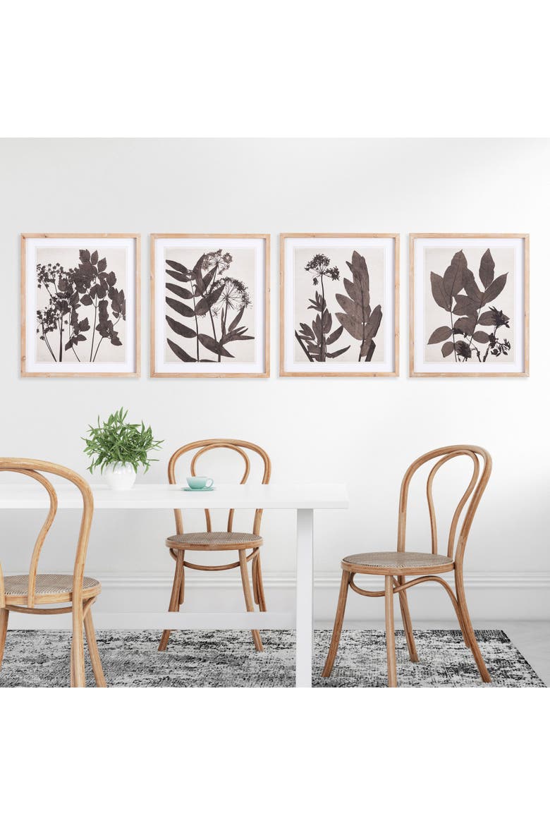 Pressed Foliage Plant Art Prints with Light Wood Frame Set of 4, Alternate, color, Black
