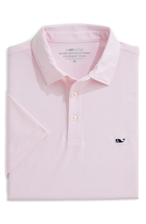 Vineyard Vines St. Jean Stripe Sankaty Performance Polo In White/hibiscus
