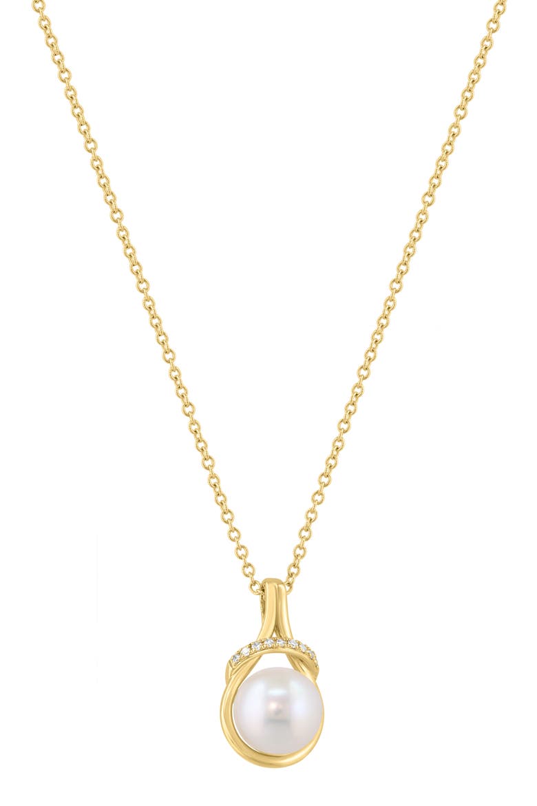 Gold Plated Sterling Silver Pearl and Diamond Pendant Necklace, Main, color, WHITE