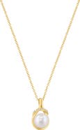 EFFY Gold Plated Sterling Silver Pearl and Diamond Pendant Necklace