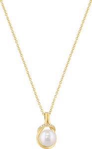 EFFY Gold Plated Sterling Silver Pearl and Diamond Pendant Necklace