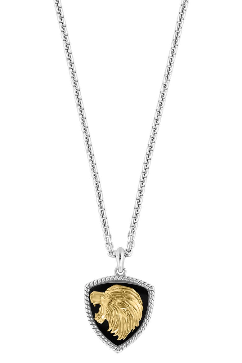 Men's Two-Tone Onyx Lion Pendant Necklace, Main, color, BLACK