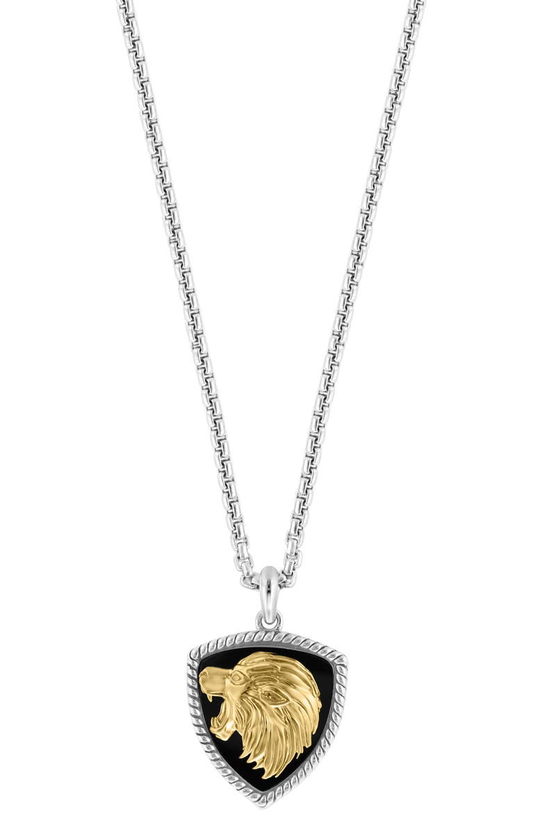 EFFY Men's Two-Tone Onyx Lion Pendant Necklace, Main, color, Black