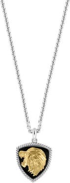 EFFY Men's Two-Tone Onyx Lion Pendant Necklace