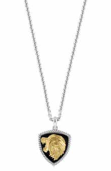 EFFY Men's Two-Tone Onyx Lion Pendant Necklace