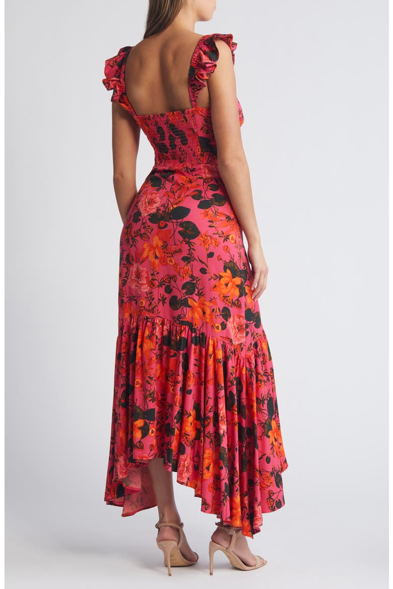 Floral Ruffle Strap Handkerchief Hem Dress, Alternate, color, PINK- ORANGE FRUITFUL BLOOMS