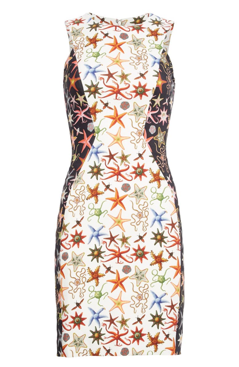 Versace Collection Starfish Print Bicolor Sheath Dress, Alternate, color,
