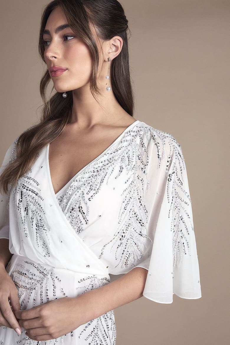 Angel Sleeve Maxi Wedding Dress, Alternate, color, Ivory