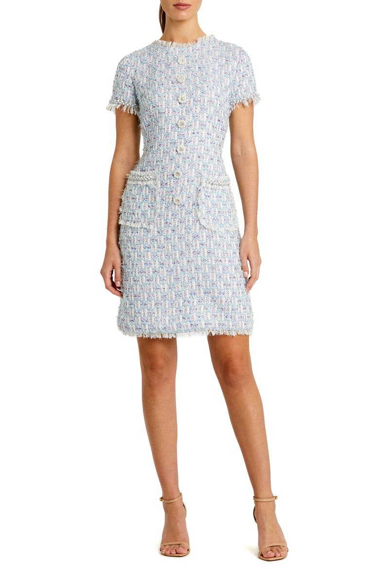 Women's Cap Sleeve Floral Button Detail Shift Dress, Main, color, BLUE MULTI
