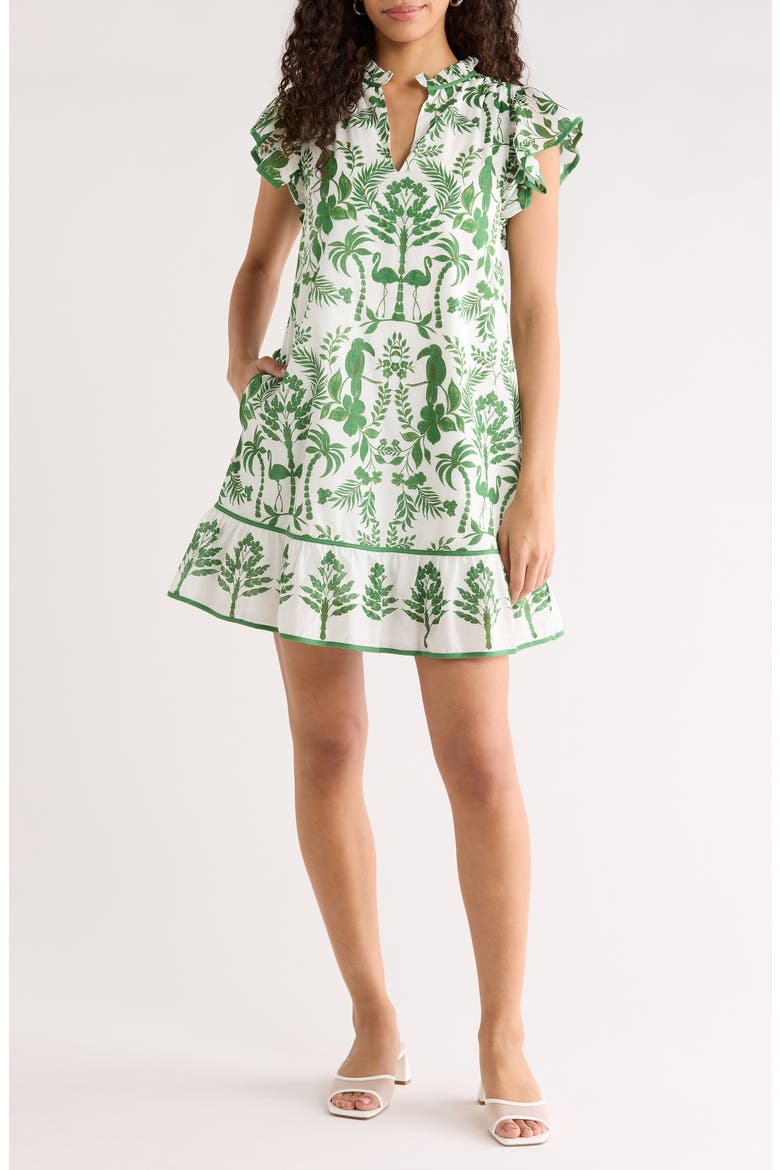 Davina Floral Ebba Shift Mini Dress, Main, color, WHITE-GREEN