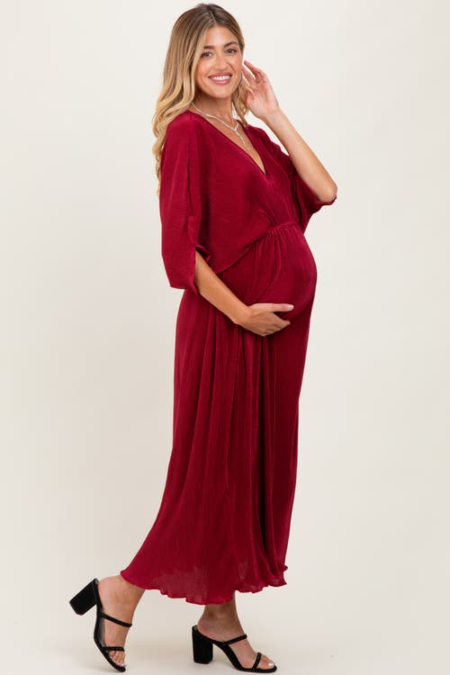 Pinkblush Pleated Satin Dolman Sleeve Maxi Dress In Red