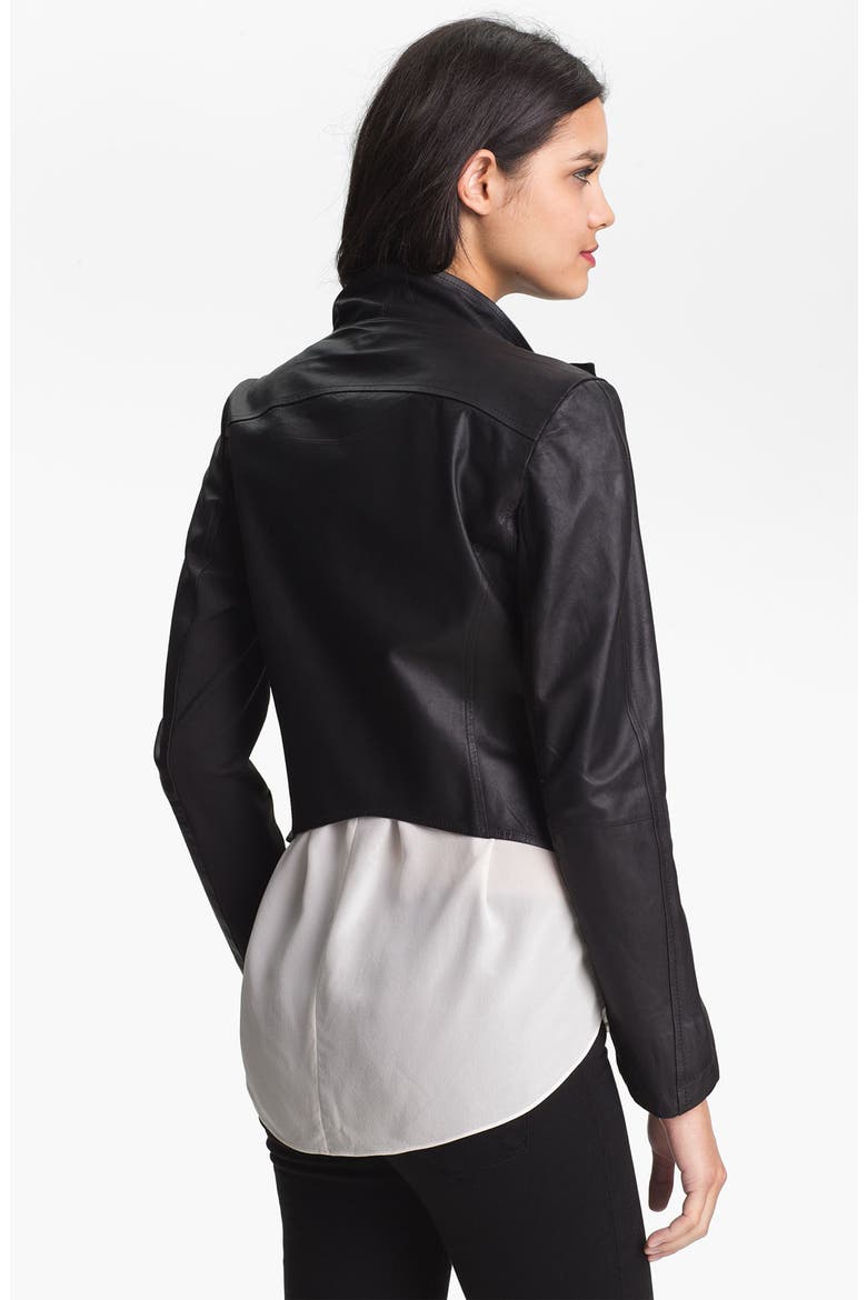 Drape Collar Leather Jacket, Alternate, color, BLACK