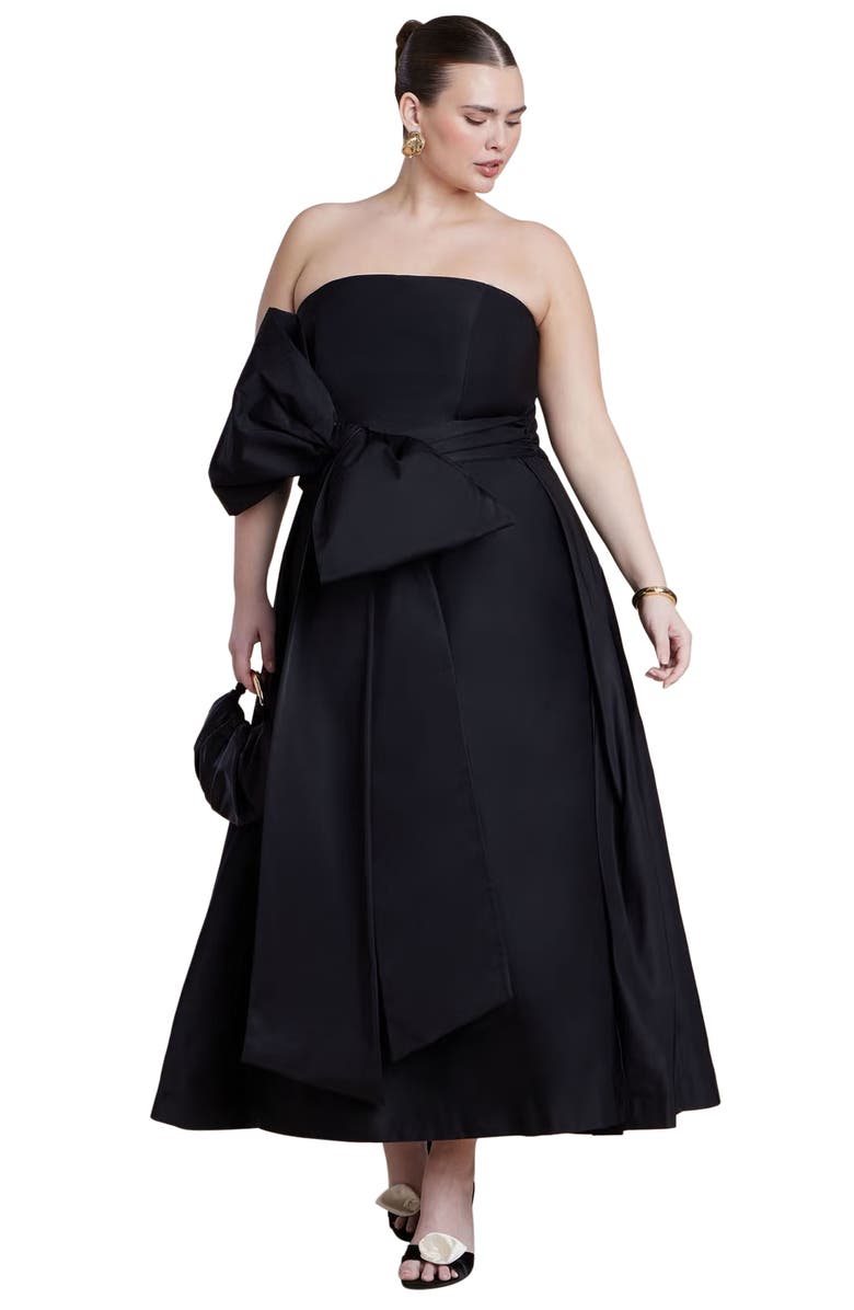 ELOQUII Dramatic Bow Gown, Main, color, Black Onyx