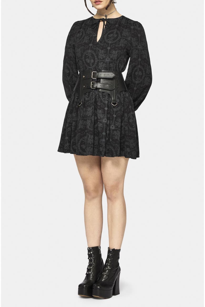 Cameo Floral Tie Front Mini Dress, Alternate, color, Black
