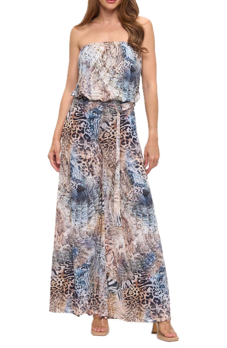 O.L. Printed Strapless Wide Leg Jumpsuit, Main, color, Multi
