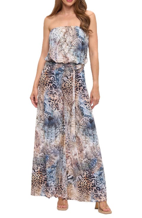 Printed Strapless Wide Leg Jumpsuit