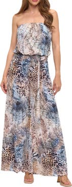 O.L. Printed Strapless Wide Leg Jumpsuit